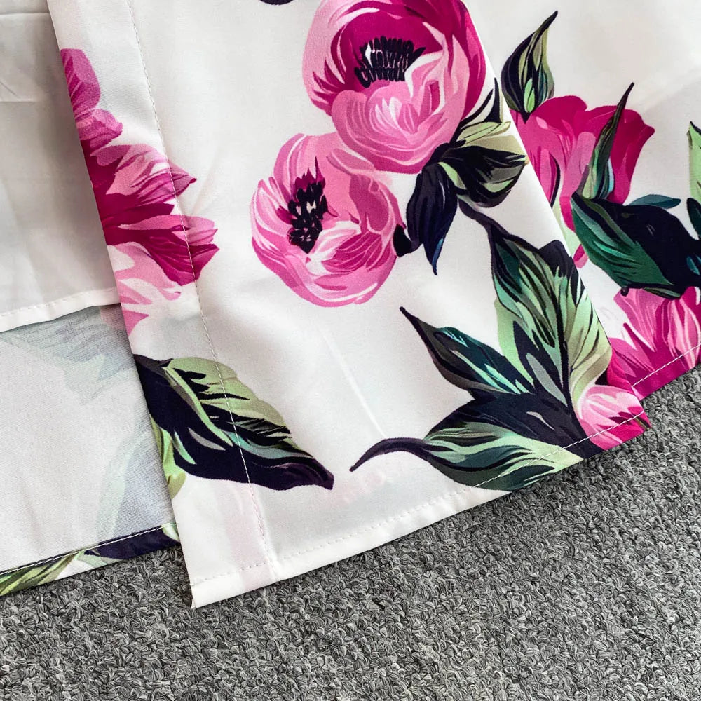 Women Long Dress 2025 Elegant Summer Thin Rose Print Shirt Long Dress Boho Party Y2k