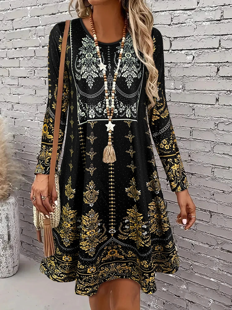 Women's Long - Sleeve Black Dress, Elegant Long - Sleeve Dress for Women, Elegant Casual & Party Wear