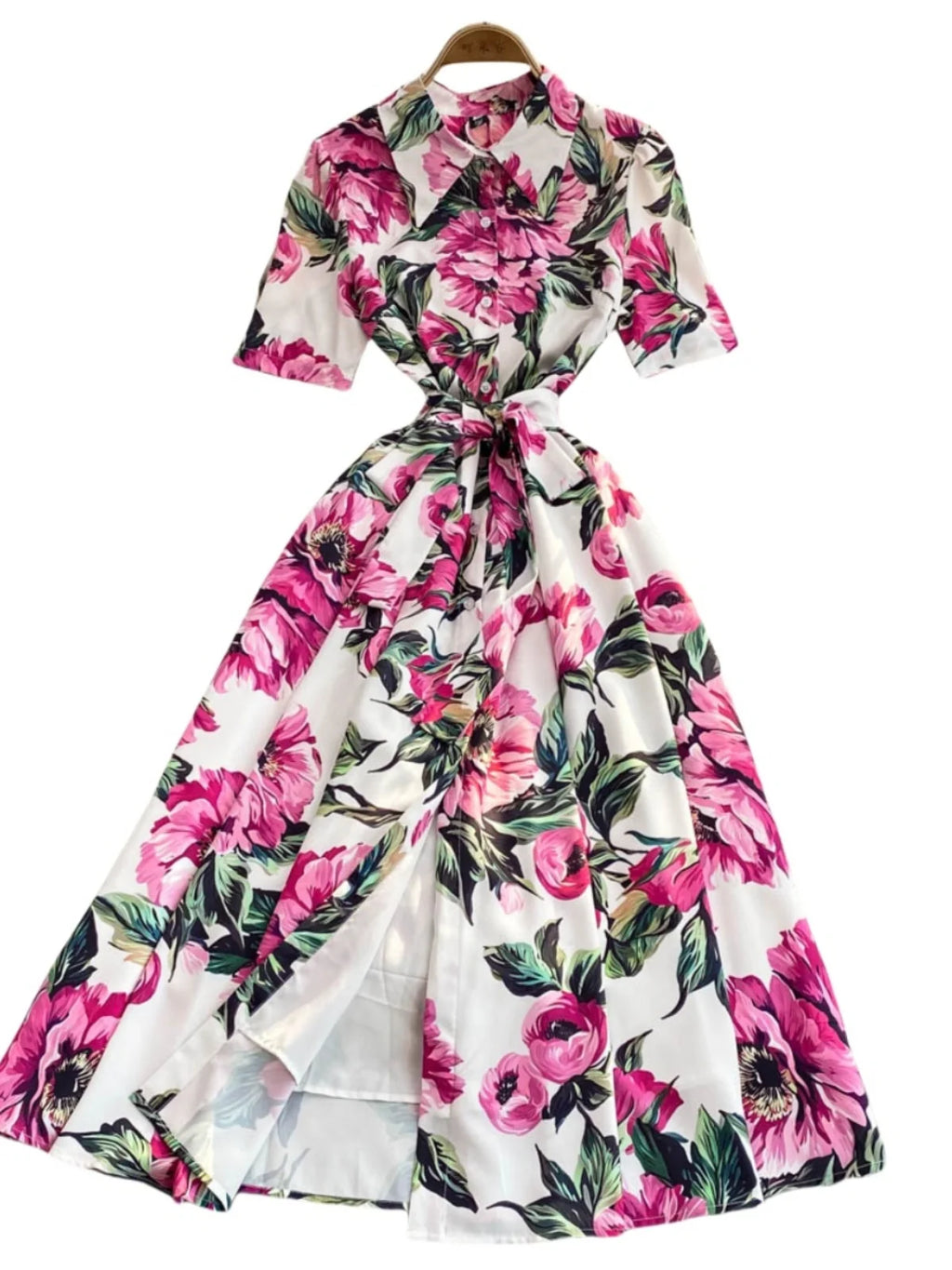 Women Long Dress 2025 Elegant Summer Thin Rose Print Shirt Long Dress Boho Party Y2k