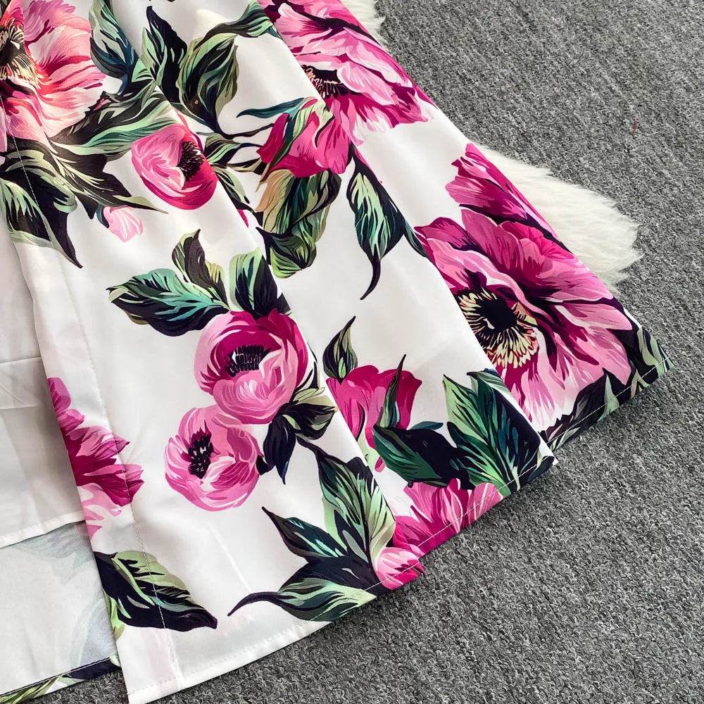 Women Long Dress 2025 Elegant Summer Thin Rose Print Shirt Long Dress Boho Party Y2k