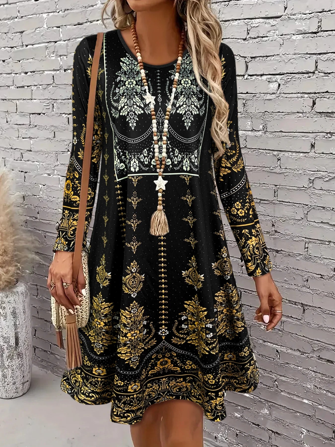 Women's Long - Sleeve Black Dress, Elegant Long - Sleeve Dress for Women, Elegant Casual & Party Wear