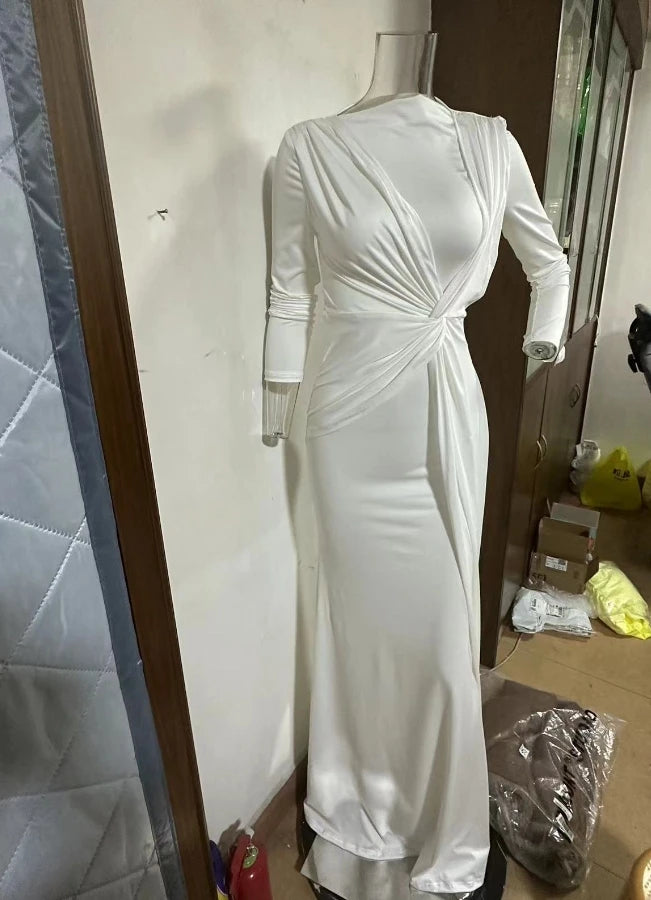 Women's Long Dresses Fashion Sexy Round Neck Design Slim Fit High Waist Hip Hugging Long Sleeved Long Dresses