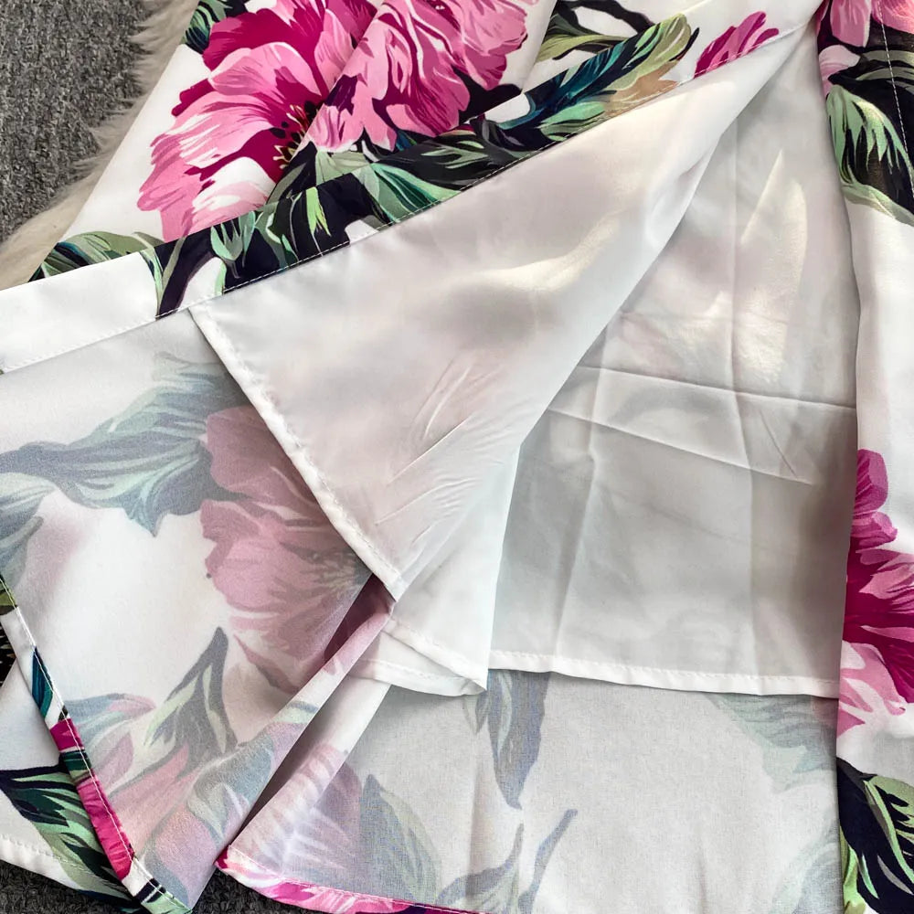 Women Long Dress 2025 Elegant Summer Thin Rose Print Shirt Long Dress Boho Party Y2k