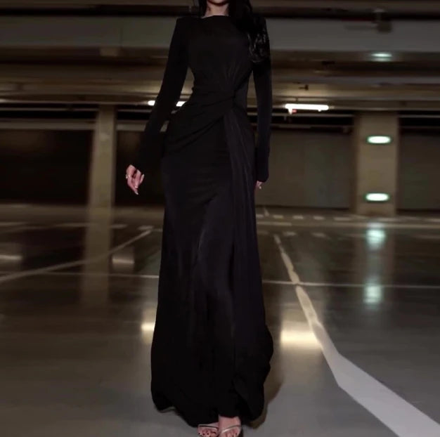 Women's Long Dresses Fashion Sexy Round Neck Design Slim Fit High Waist Hip Hugging Long Sleeved Long Dresses