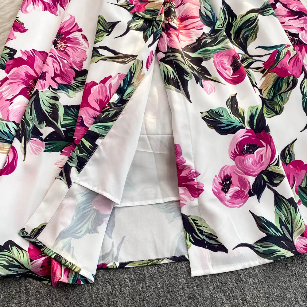 Women Long Dress 2025 Elegant Summer Thin Rose Print Shirt Long Dress Boho Party Y2k