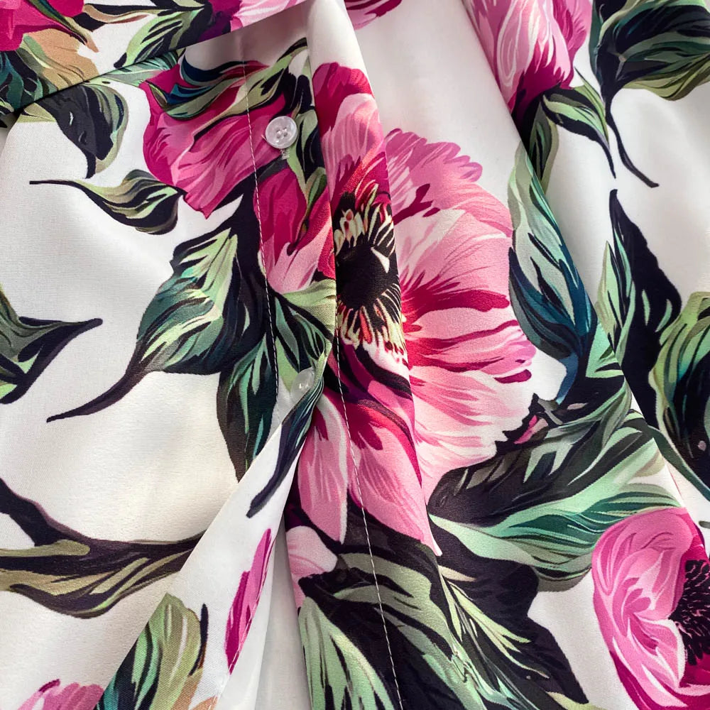 Women Long Dress 2025 Elegant Summer Thin Rose Print Shirt Long Dress Boho Party Y2k