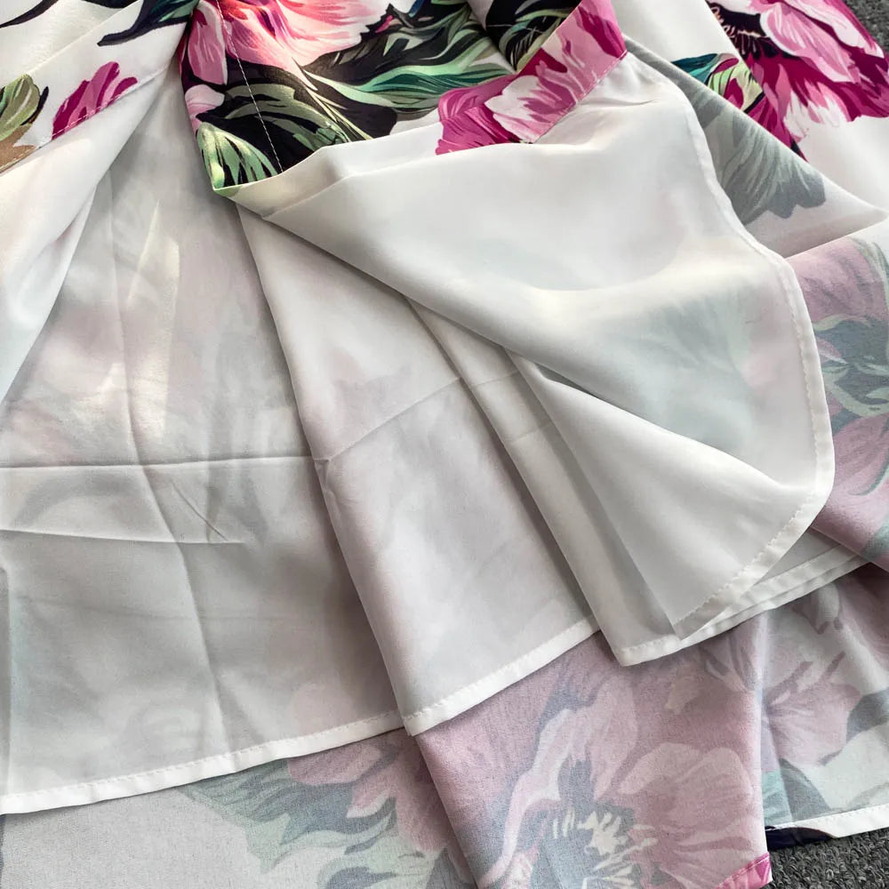 Women Long Dress 2025 Elegant Summer Thin Rose Print Shirt Long Dress Boho Party Y2k