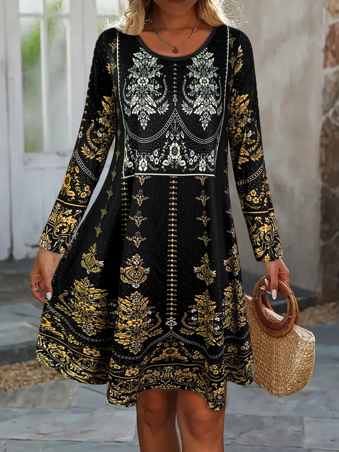 Women's Long - Sleeve Black Dress, Elegant Long - Sleeve Dress for Women, Elegant Casual & Party Wear