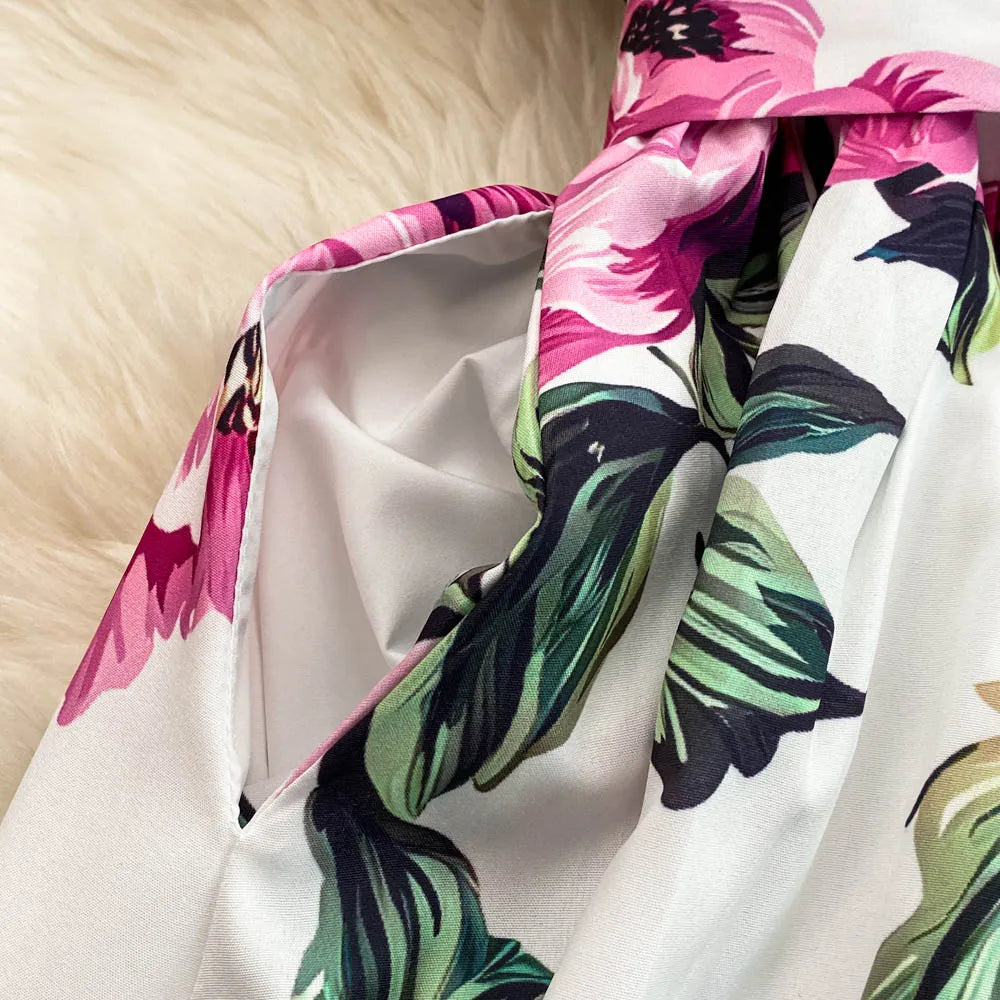 Women Long Dress 2025 Elegant Summer Thin Rose Print Shirt Long Dress Boho Party Y2k