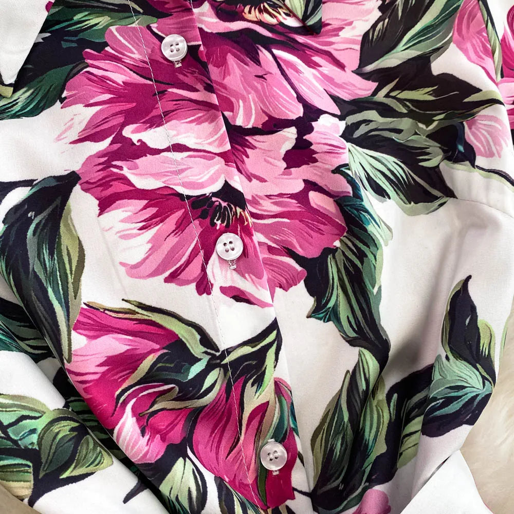 Women Long Dress 2025 Elegant Summer Thin Rose Print Shirt Long Dress Boho Party Y2k