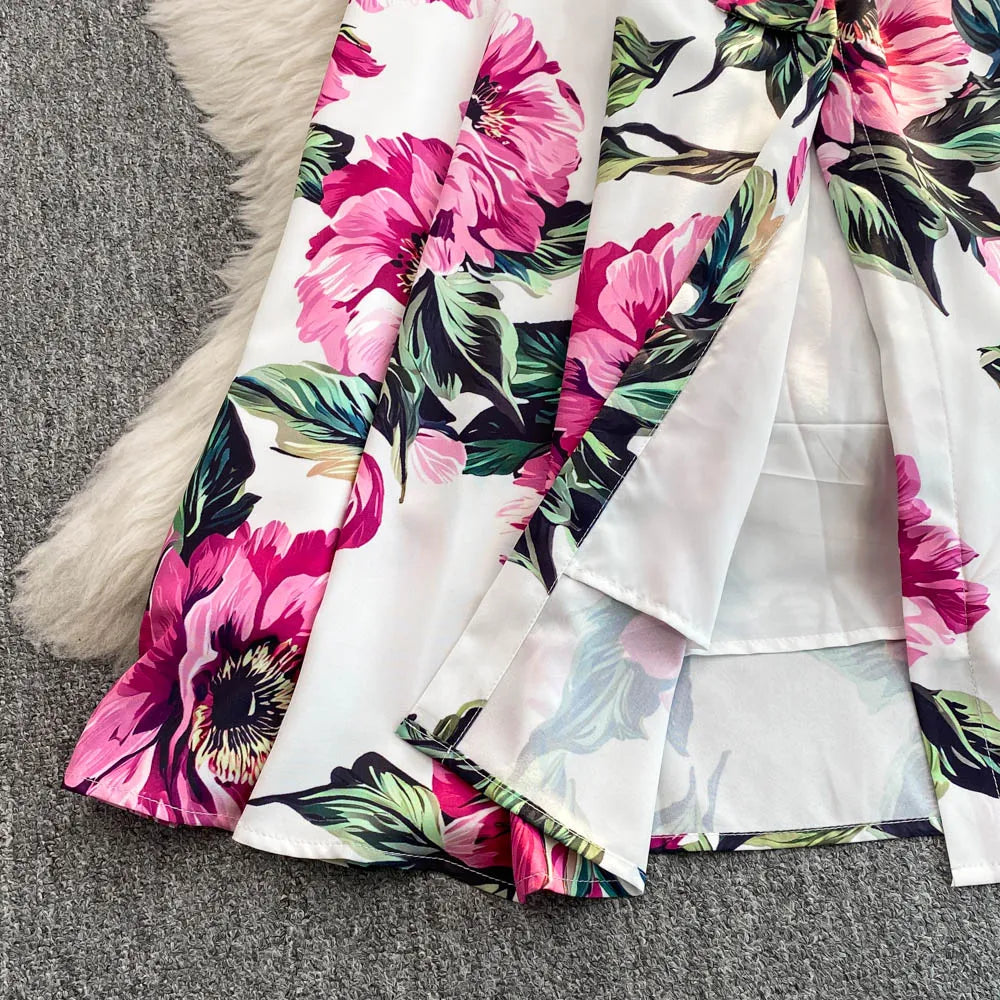 Women Long Dress 2025 Elegant Summer Thin Rose Print Shirt Long Dress Boho Party Y2k