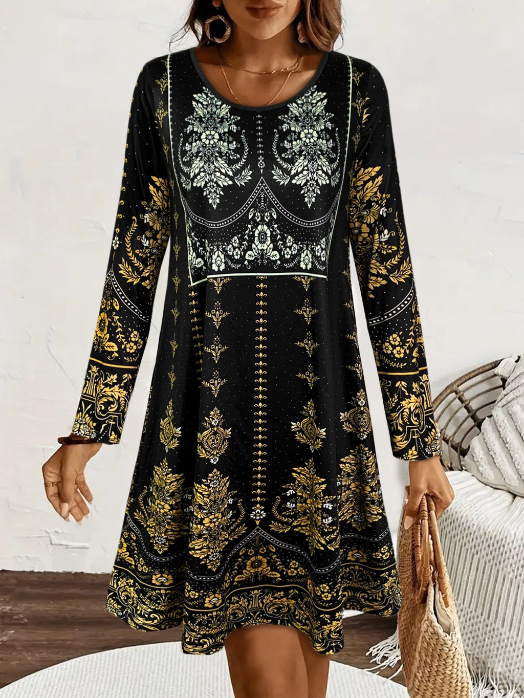 Women's Long - Sleeve Black Dress, Elegant Long - Sleeve Dress for Women, Elegant Casual & Party Wear