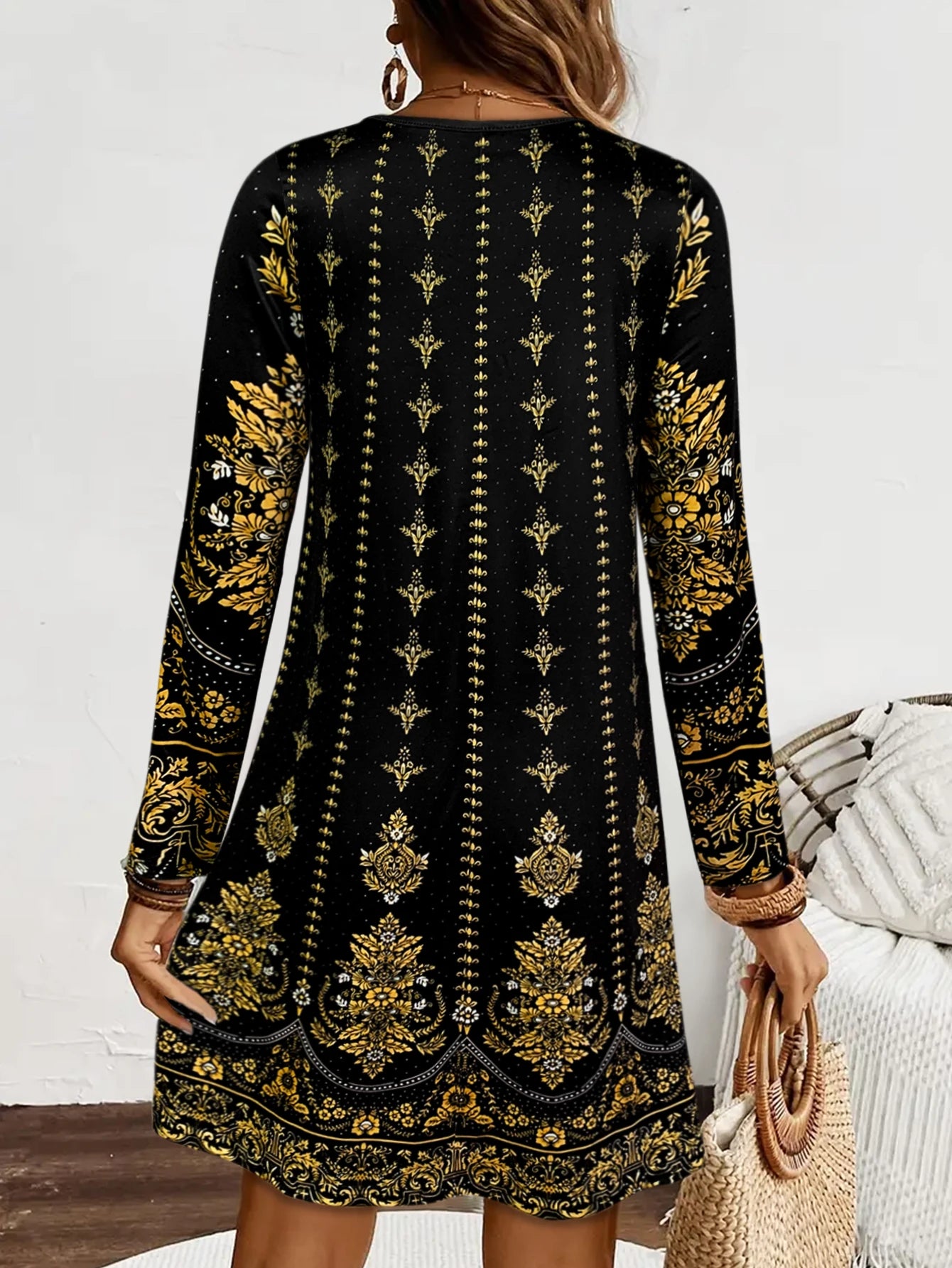 Women's Long - Sleeve Black Dress, Elegant Long - Sleeve Dress for Women, Elegant Casual & Party Wear